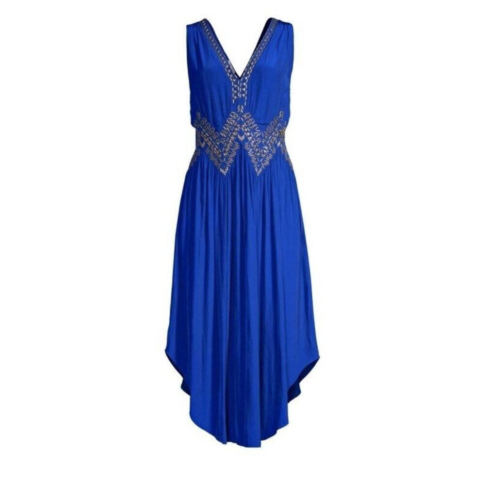 NWT Ramy Brook Demi in Azure Blue Studded Asymmetric Dress 4 $495